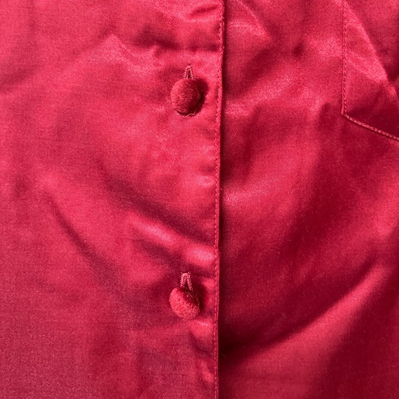 Vintage Satin Velvet Trim Pyjama Shirt Dress S Ruby - Picture 9 of 15